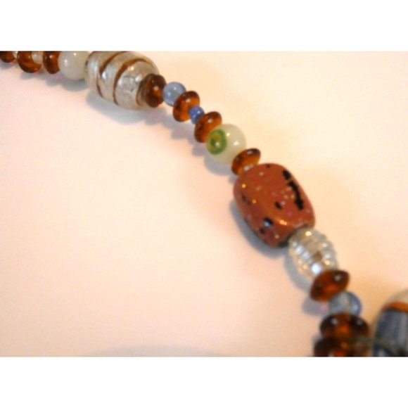 Vintage Art Glass Beaded Necklace with Pottery Flower Pendant - Picture 9 of 12